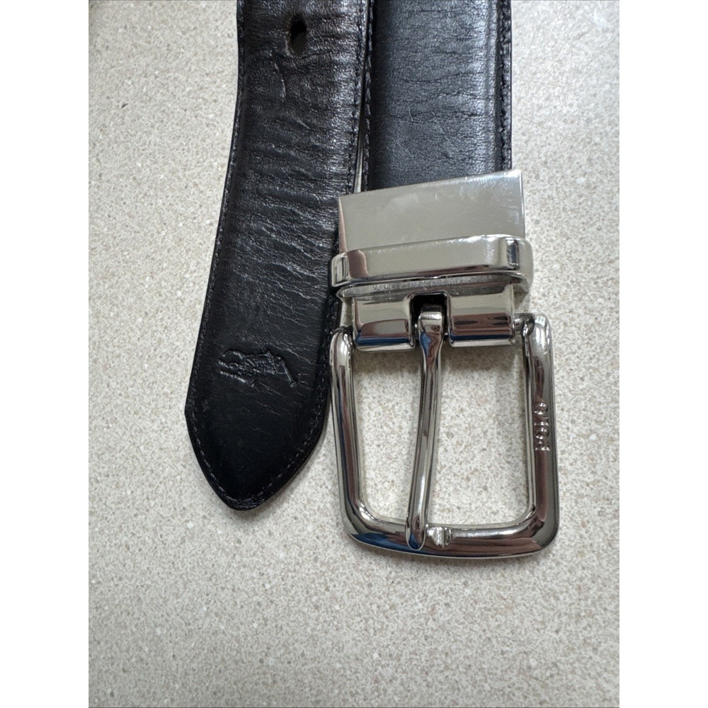 Polo Ralph Lauren Men's Black/Brown Reversible, Leather Belt Size 36 Silvertone